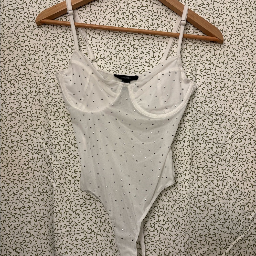White Rihnstone Bodysuit